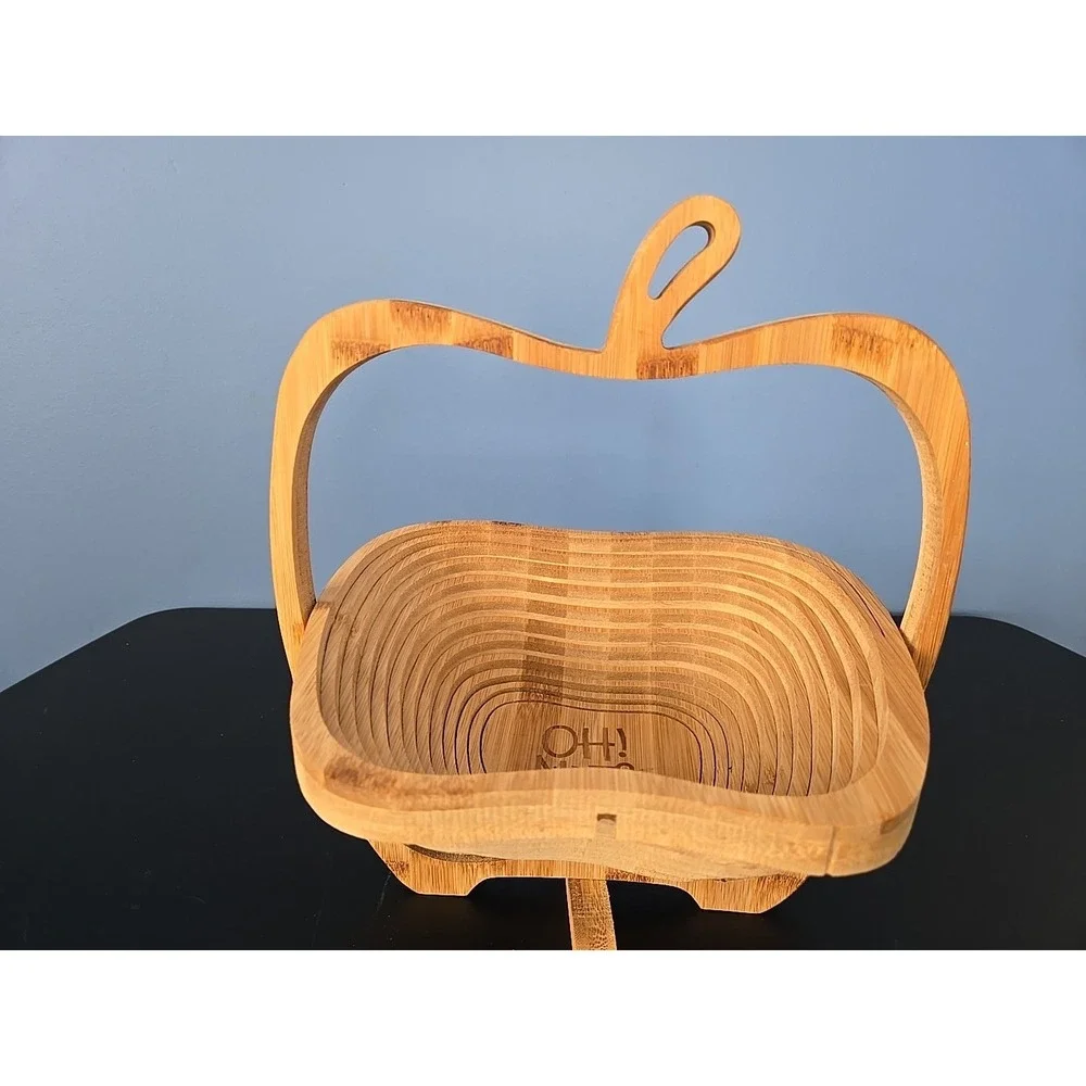 OH NUTS! Apple shaped Wooden coiling collapsing fruit nut basket Trivet‎ Novelty